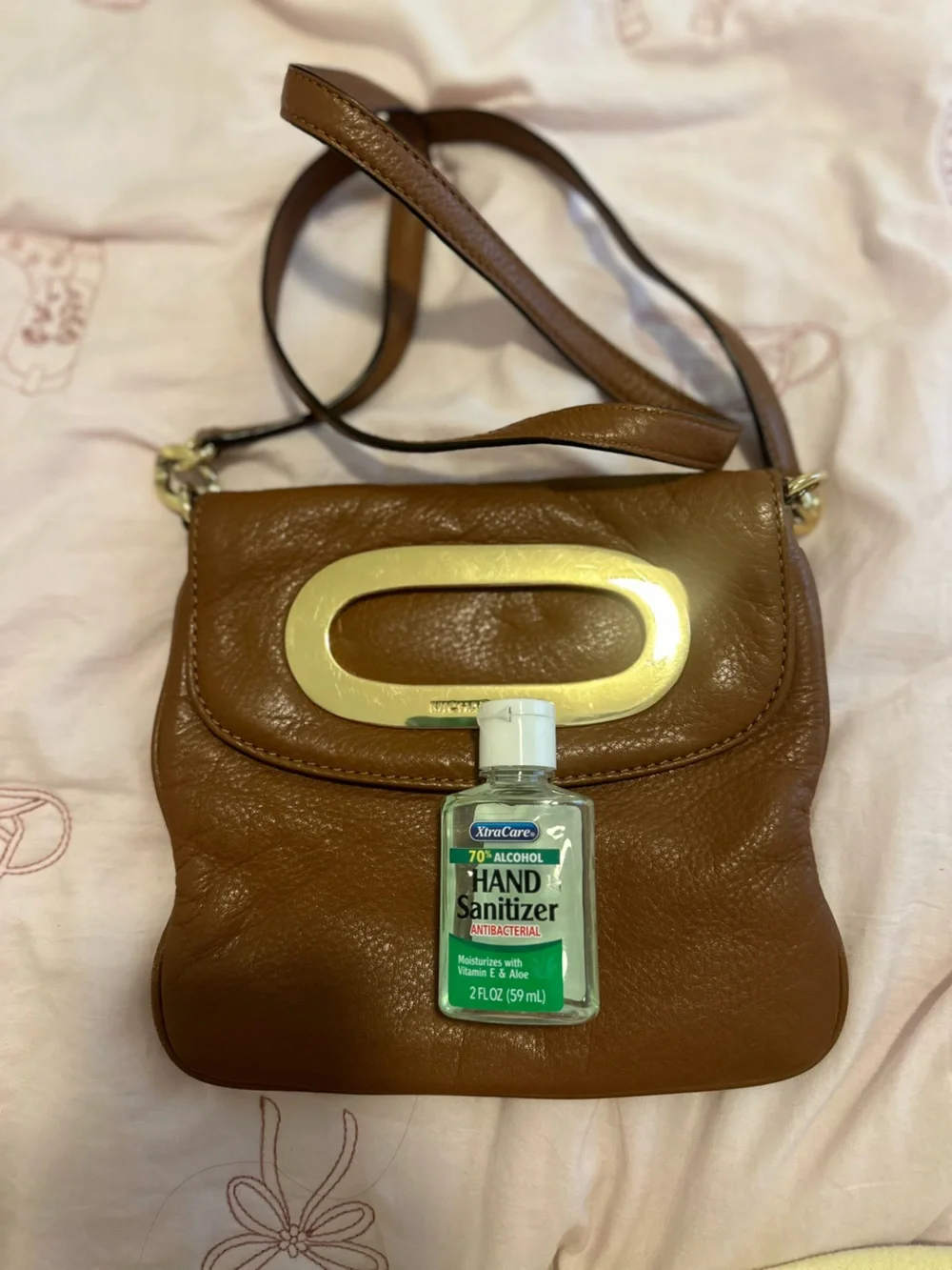 Michael Kors Tan Leather Crossbody with Gold Oval Plaque